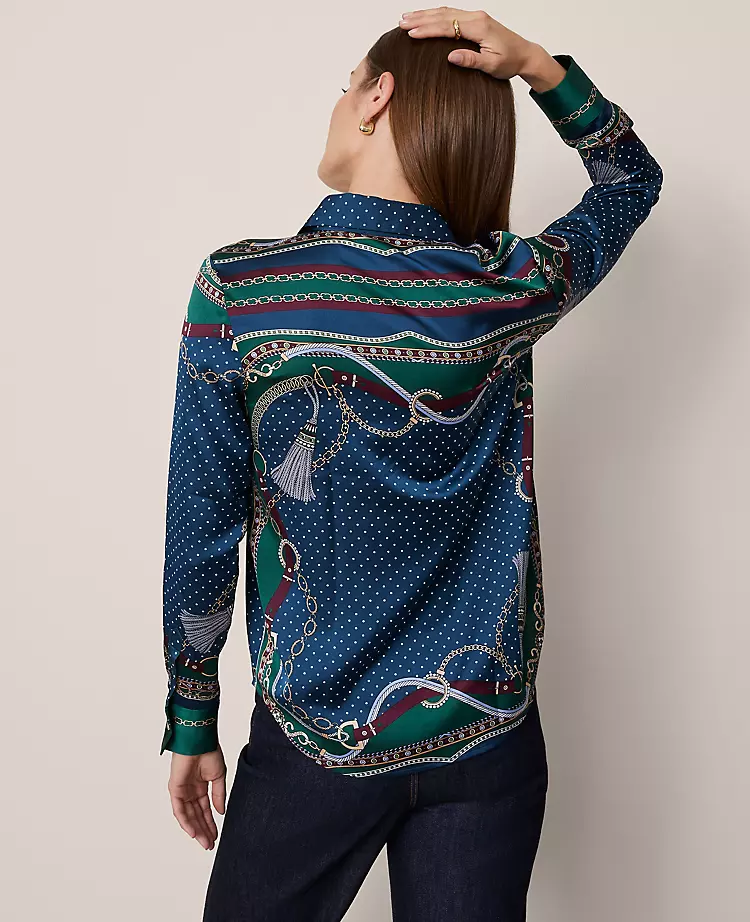 Petite Chain Link Print Satin Essential Shirt Night Garden 4 Petite Chain Link Print Satin Essential Shirt Night Garden - Image 2