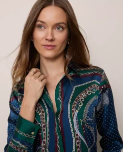 Petite Chain Link Print Satin Essential Shirt Night Garden 10 Petite Chain Link Print Satin Essential Shirt Night Garden -Anntaylor Shop 846744 523206 ALT3