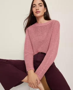 Petite Weekend Collection Open Stitch Scalloped Sweater French Pink Clay