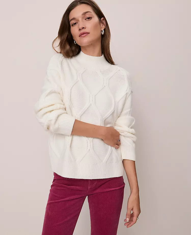 Petite Weekend Collection Cable Sweater Winter White 4 Petite Weekend Collection Cable Sweater Winter White - Image 2