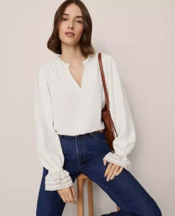 Petite Ruffle Neck Blouse Winter White