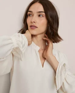 Petite Ruffle Neck Blouse Winter White -Anntaylor Shop 846820 9192 ALT2