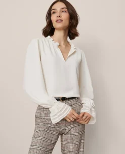 Petite Ruffle Neck Blouse Winter White -Anntaylor Shop 846820 9192 ALT4