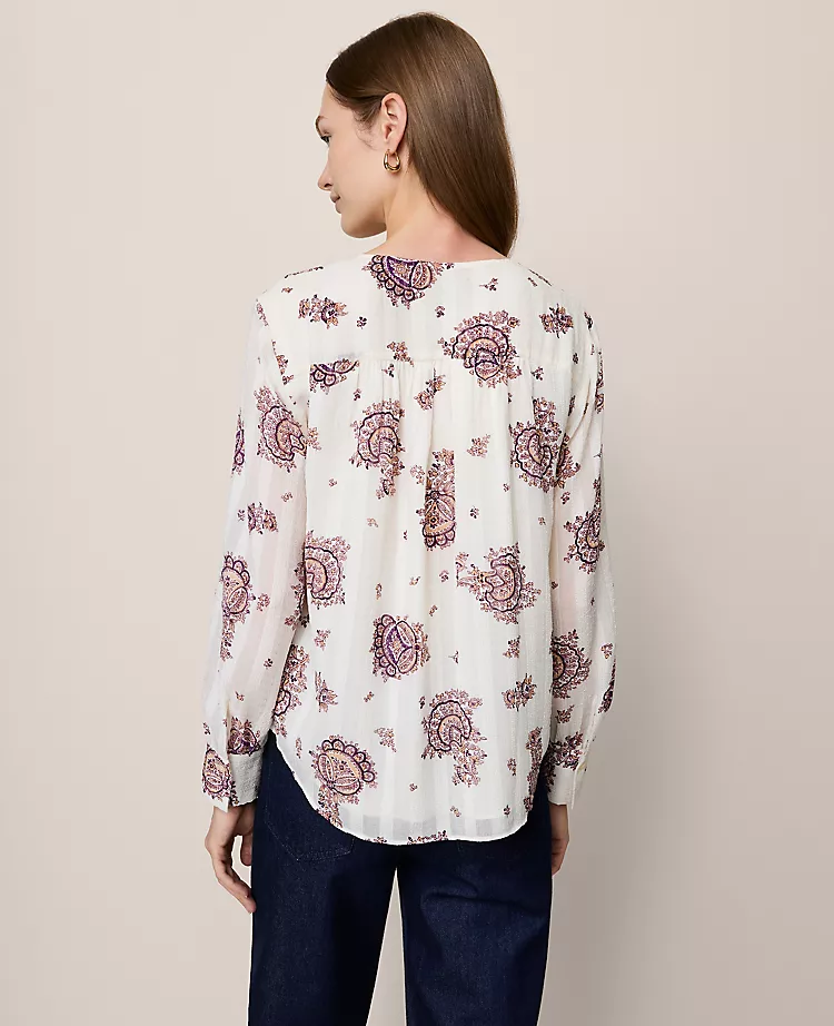 Petite Paisley V-Neck Popover Winter White 4 Petite Paisley V-Neck Popover Winter White - Image 2