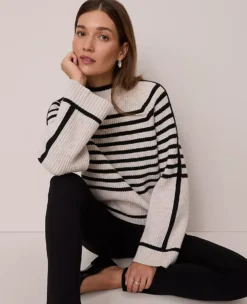 Petite Weekend Collection Striped Mock Neck Sweater Pale Sand Heather
