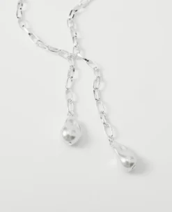 Double Pearl Lariat Necklace Silvertone -Anntaylor Shop 846830 018628 ALT1