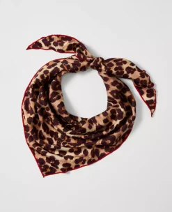 Animal Print Triangle Silk Scarf Brown Multi