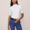 Petite Mock Neck Elbow Sleeve Top Winter White -Anntaylor Shop 846846 9192