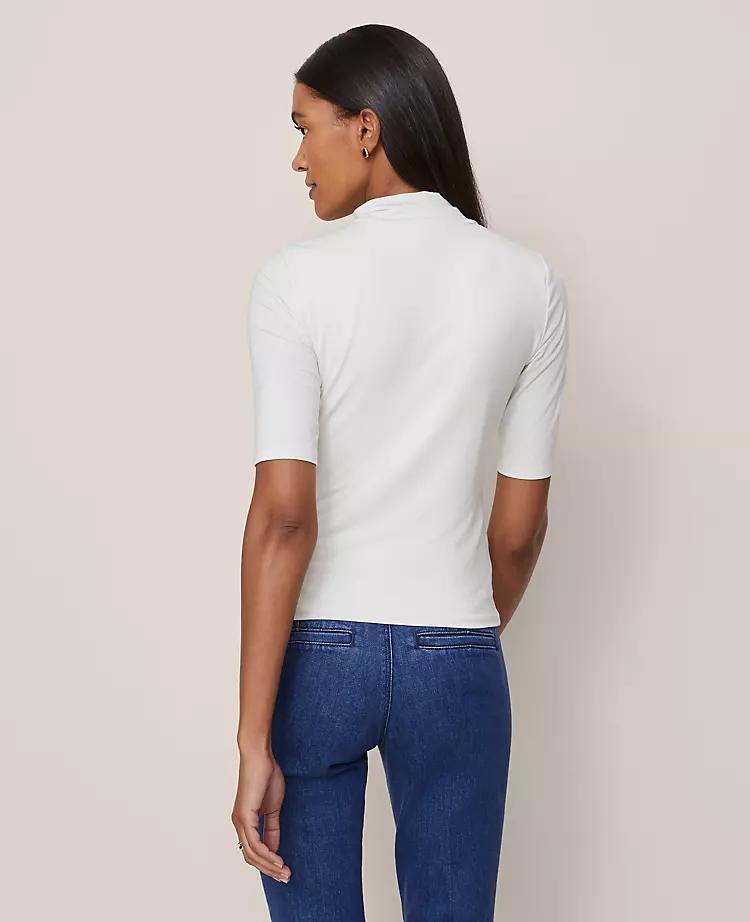Petite Mock Neck Elbow Sleeve Top Winter White 4 Petite Mock Neck Elbow Sleeve Top Winter White - Image 2