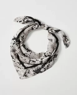 Snake Print Triangle Silk Scarf Winter White