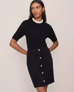 Petite Ruffle Neck Ribbed Sweater Black