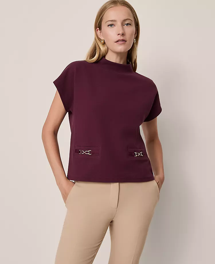 Horsebit Mock Neck Top Poised Plum 3 Horsebit Mock Neck Top Poised Plum