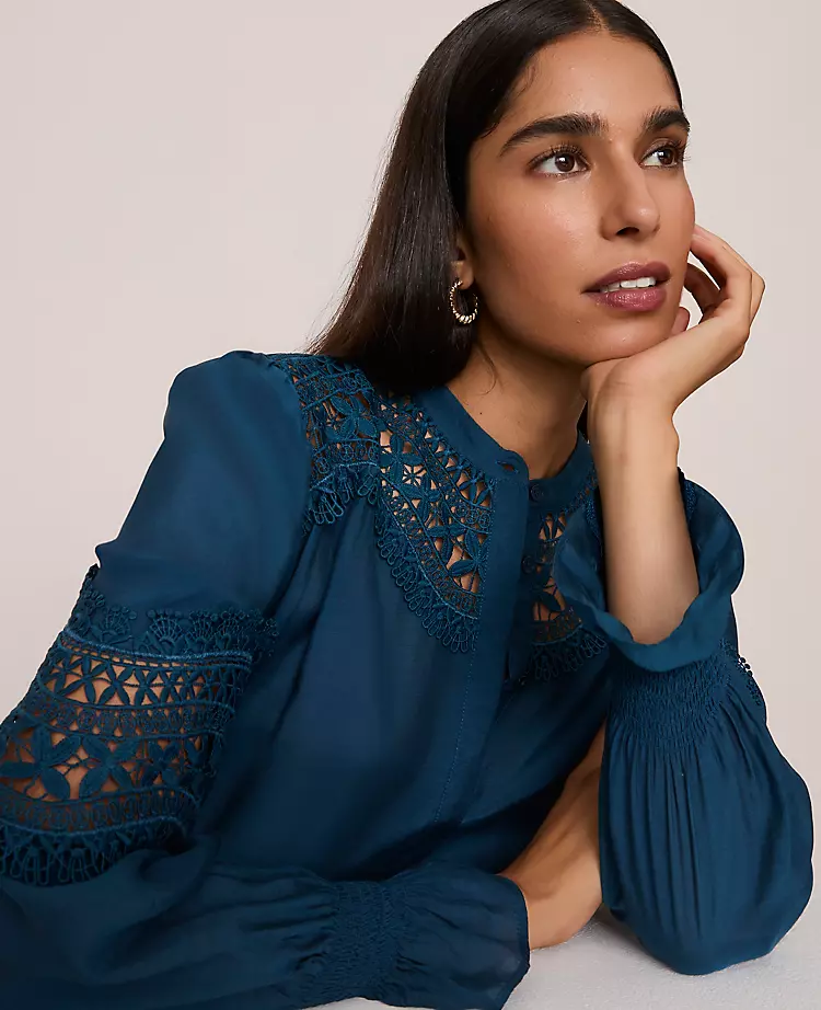 Petite Lace Trim Blouse Moonlit Backdrop 3 Petite Lace Trim Blouse Moonlit Backdrop