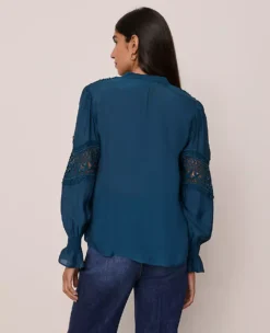Petite Lace Trim Blouse Moonlit Backdrop 6 Petite Lace Trim Blouse Moonlit Backdrop -Anntaylor Shop 846863 019811 ALT1