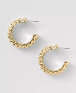 Metal Textured Hoop Earrings Goldtone