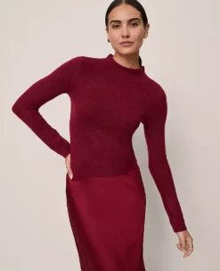Petite Pointelle Mock Neck Sweater Cherry Pie