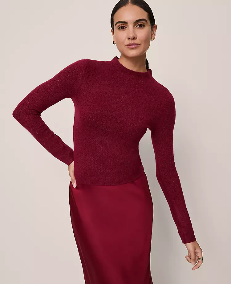 Petite Pointelle Mock Neck Sweater Cherry Pie 3 Petite Pointelle Mock Neck Sweater Cherry Pie
