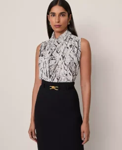 Petite Snake Print Cowl Neck Blouse Winter White