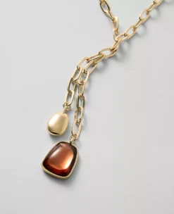 Metal Gem Lariat Necklace Goldtone -Anntaylor Shop 846900 018627 ALT1