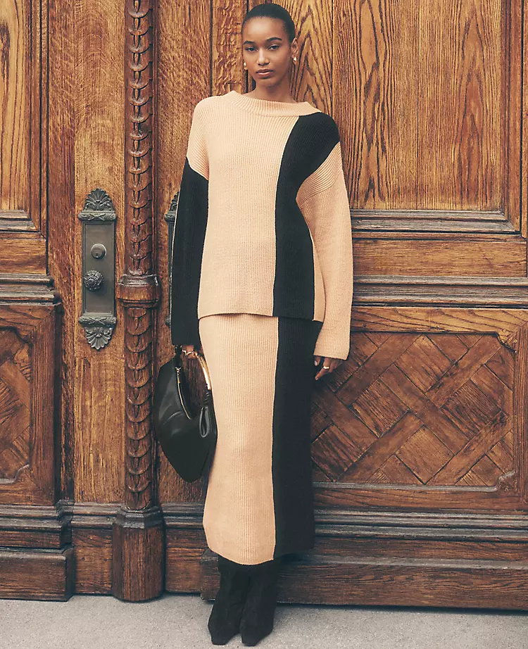 Colorblock Ribbed Sweater Skirt Camel Multi 3 Colorblock Ribbed Sweater Skirt Camel Multi