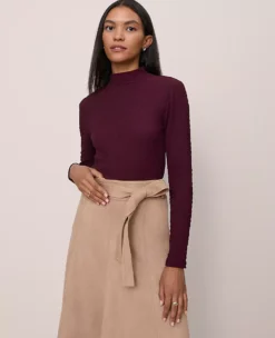 Petite Knit Mock Neck Top Poised Plum