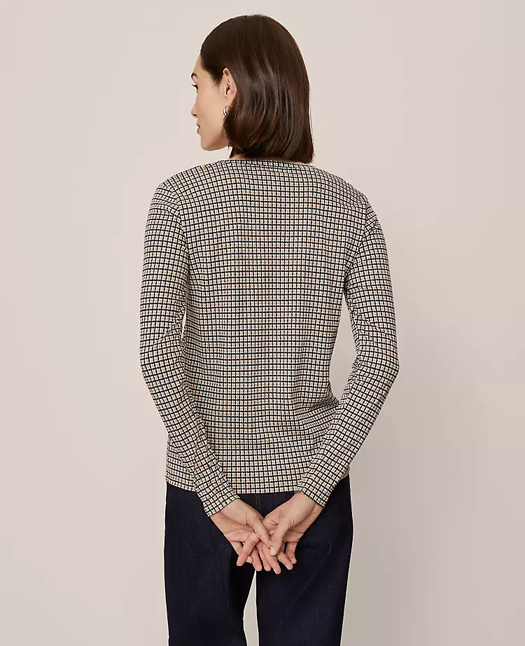 Petite Houndstooth Crew Neck Top Cafe Au Lait 4 Petite Houndstooth Crew Neck Top Cafe Au Lait - Image 2