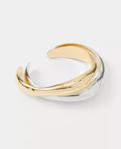 Wavy Mixed Metal Cuff Bracelet Goldtone