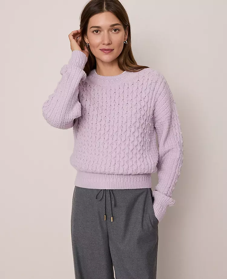 Petite Weekend Collection Popcorn-Stitch Cable Sweater Lavender Frost 4 Petite Weekend Collection Popcorn-Stitch Cable Sweater Lavender Frost - Image 2