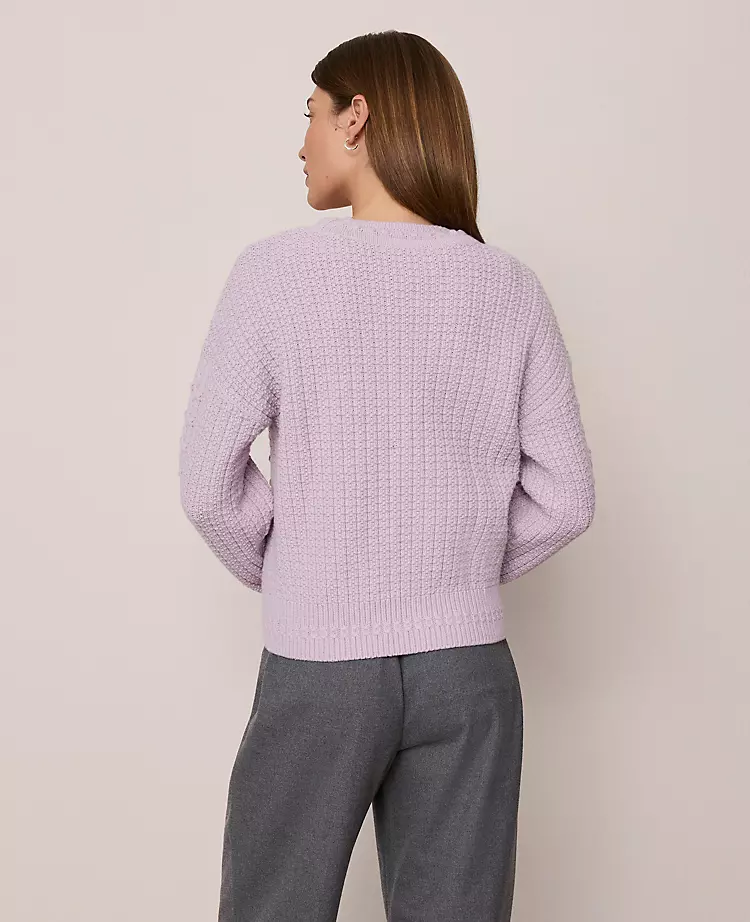 Petite Weekend Collection Popcorn-Stitch Cable Sweater Lavender Frost 5 Petite Weekend Collection Popcorn-Stitch Cable Sweater Lavender Frost - Image 3