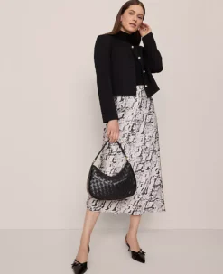 Petite Snake Print Satin Bias Slip Skirt Winter White