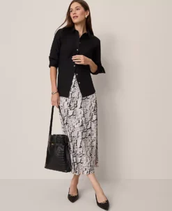 Petite Snake Print Satin Bias Slip Skirt Winter White -Anntaylor Shop 846943 522747 ALT3