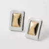 Mixed Metal Rectangle Stud Earrings Goldtone