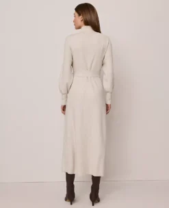 Petite Weekend Collection Ribbed Turtleneck Sweater Dress Pale Sand Heather -Anntaylor Shop 846953 0272 ALT1