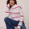 Petite Weekend Collection Striped Turtleneck Sweater Dahlia Mauve