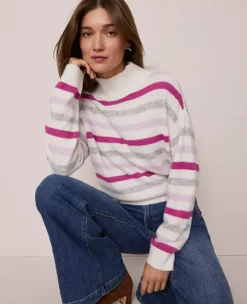 Petite Weekend Collection Striped Turtleneck Sweater Dahlia Mauve