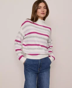 Petite Weekend Collection Striped Turtleneck Sweater Dahlia Mauve -Anntaylor Shop 846956 523546 ALT2