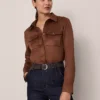 Petite Faux Suede Pocket Shirt Chocolate Mousse -Anntaylor Shop 846958 7412