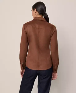 Petite Faux Suede Pocket Shirt Chocolate Mousse -Anntaylor Shop 846958 7412 ALT1