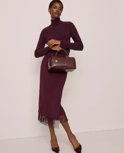 Fringe Midi Wrap Skirt Poised Plum