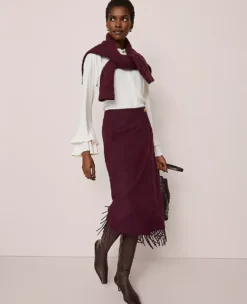 Fringe Midi Wrap Skirt Poised Plum -Anntaylor Shop 846960 9536 ALT3