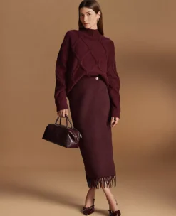 Fringe Midi Wrap Skirt Poised Plum -Anntaylor Shop 846960 9536 MKTG2