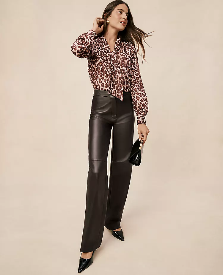 Studio Collection The Straight Pant In Leather Dark Brown