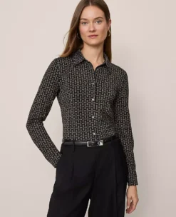 Petite Chain Link Button Down Shirt Black