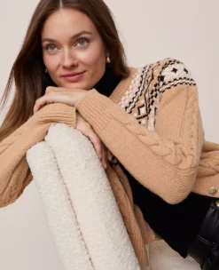 Fair Isle Cable Cardigan Cafe Au Lait 9 Fair Isle Cable Cardigan Cafe Au Lait -Anntaylor Shop 847008 527091 ALT2