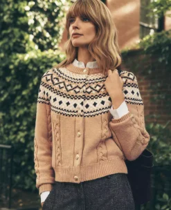 Fair Isle Cable Cardigan Cafe Au Lait