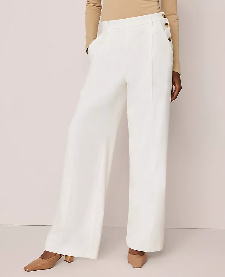 The Petite Side Button Wide-Leg Pant Winter White 4 The Petite Side Button Wide-Leg Pant Winter White - Image 2