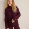 Haven Well Within Organic Cotton Horizontal Cable Funnel Neck Sweater Dark Burgundy -Anntaylor Shop 848175 5103