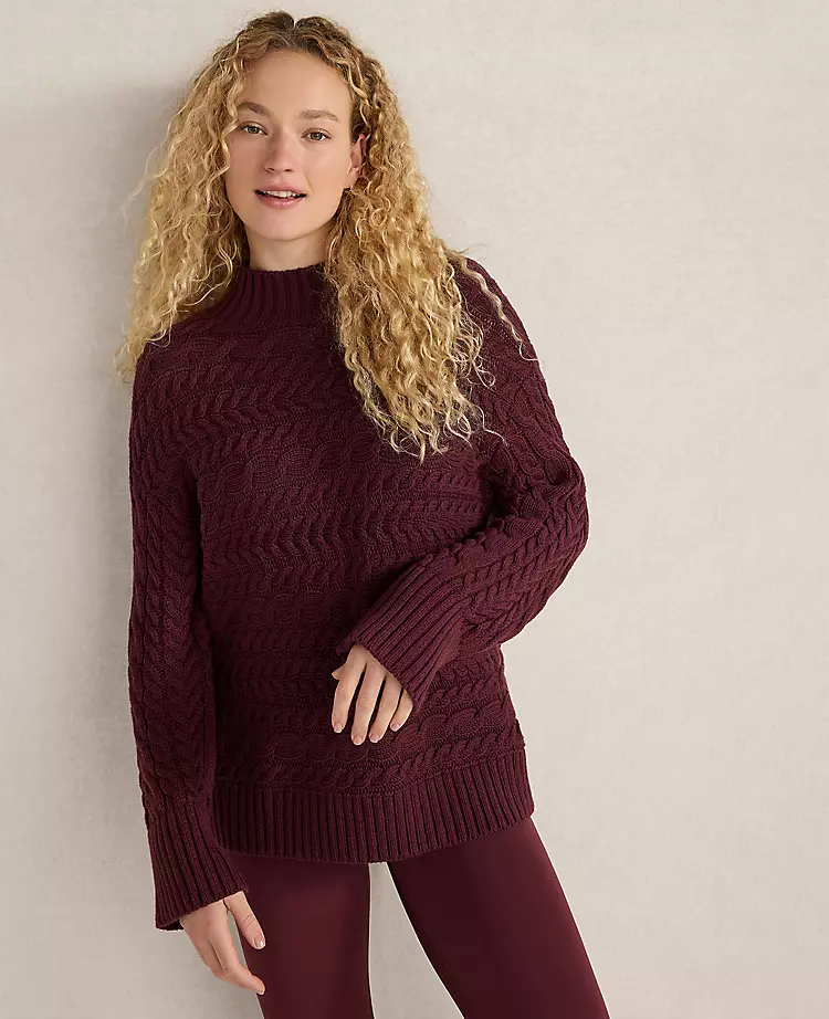 Haven Well Within Organic Cotton Horizontal Cable Funnel Neck Sweater Dark Burgundy 3 Haven Well Within Organic Cotton Horizontal Cable Funnel Neck Sweater Dark Burgundy
