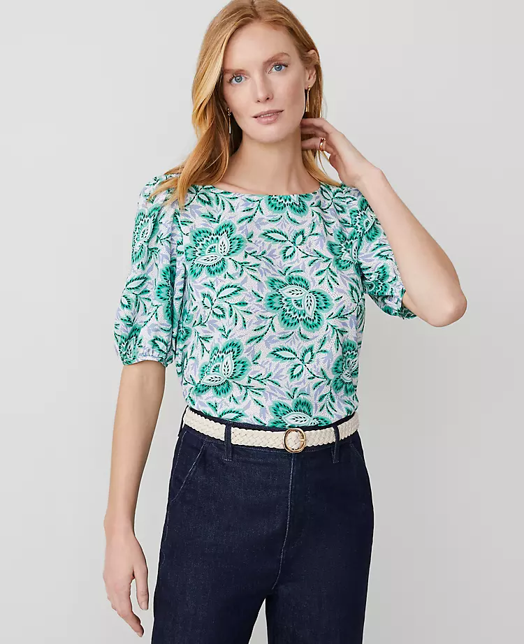 Petite Floral Boatneck Popover Mellow Mint 3 Petite Floral Boatneck Popover Mellow Mint