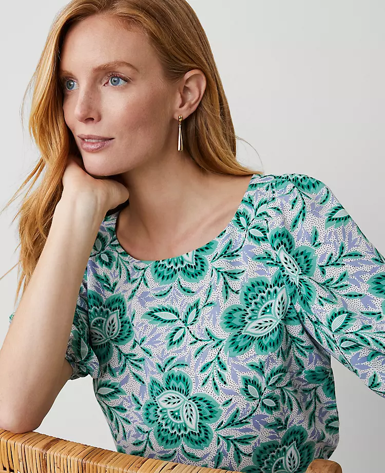 Petite Floral Boatneck Popover Mellow Mint 5 Petite Floral Boatneck Popover Mellow Mint - Image 3